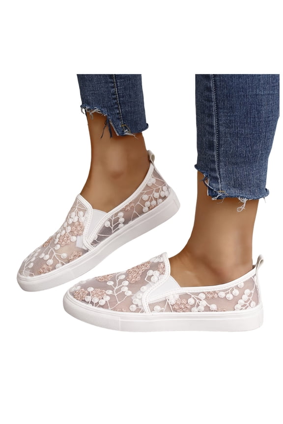 Flats for Women Slip on Shoes Embroidery Mesh Womens Loafers Casual Summer Walking Shoes