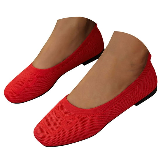 Mostsola Flats for Women Slip on Square Toe Ballet Flats Shoes Casual Knit Mesh Dress Shoes
