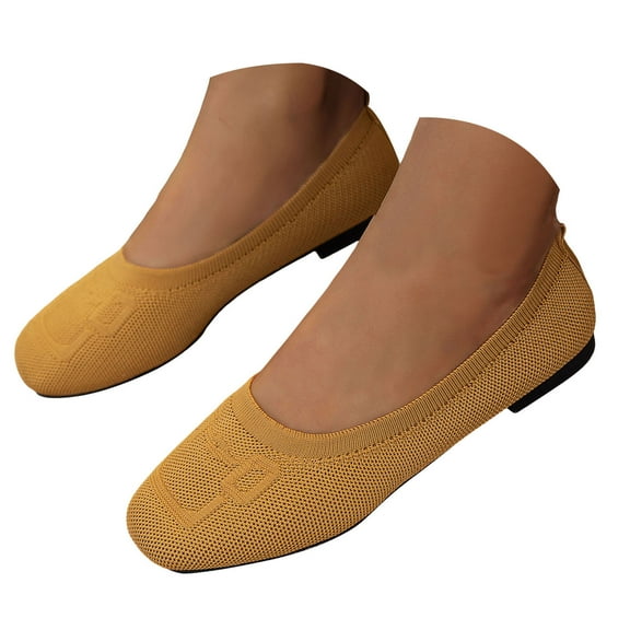 Mostsola Flats for Women Slip on Square Toe Ballet Flats Shoes Casual Knit Mesh Dress Shoes
