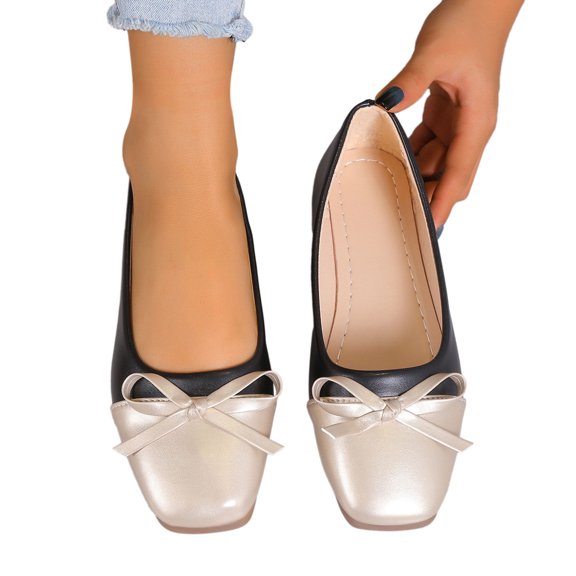 Mostsola Flats for Women Wedding Business Dress Shoes Slip on Squared Toe Bowknot Walking Shoes