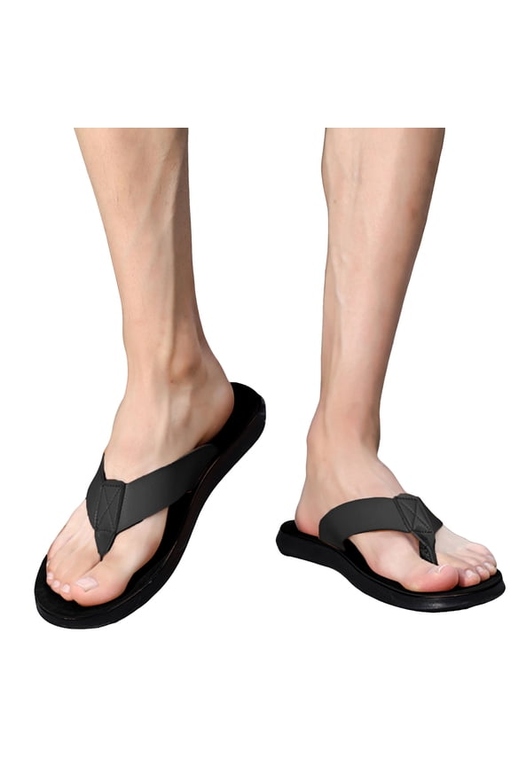 Flip Flops for Men Leather Flats Arch Support Beach Shoes Soft Sole Slip on Shoes