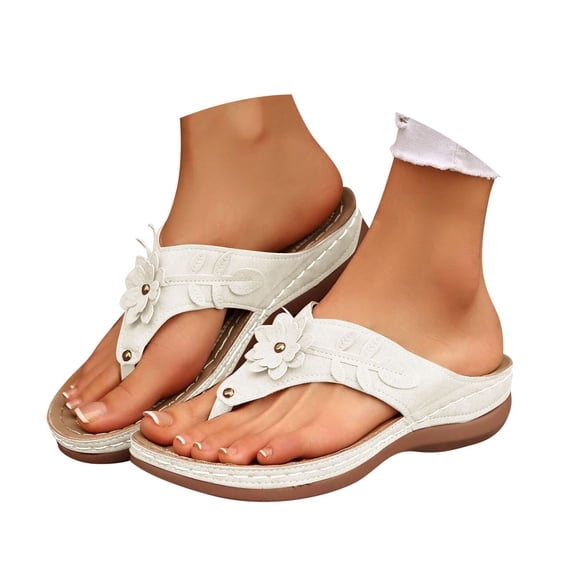 Mostsola Womens Comfortable Wedge Sandals Bohemian Flower Flip Flops Walking Shoes Slip on Slides