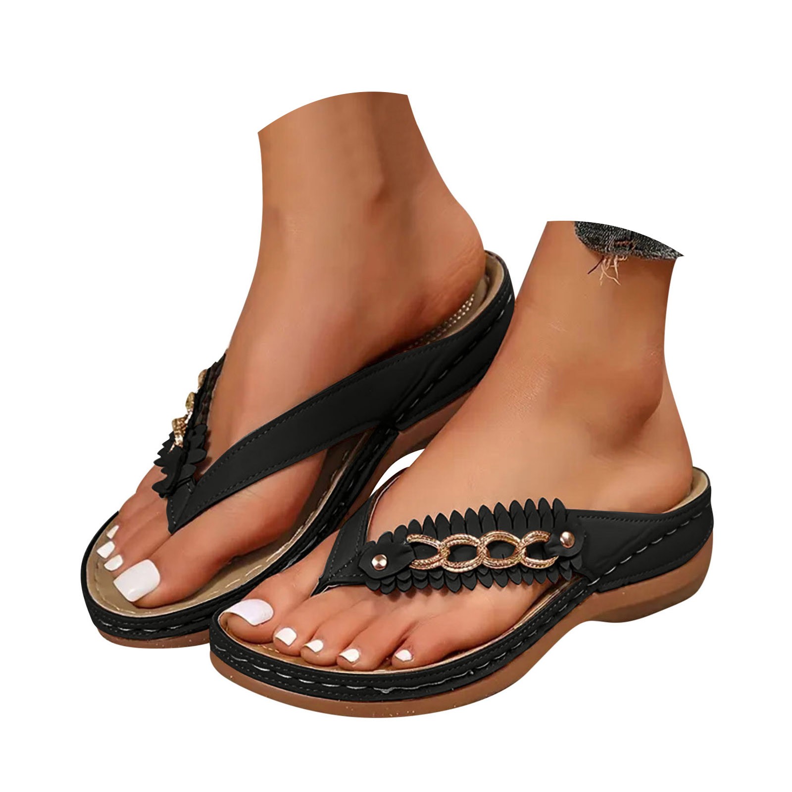 Mostsola Flip Flops for Women Bohemian Thong Sandals with Chain Comfortable Summer Beach Shoes