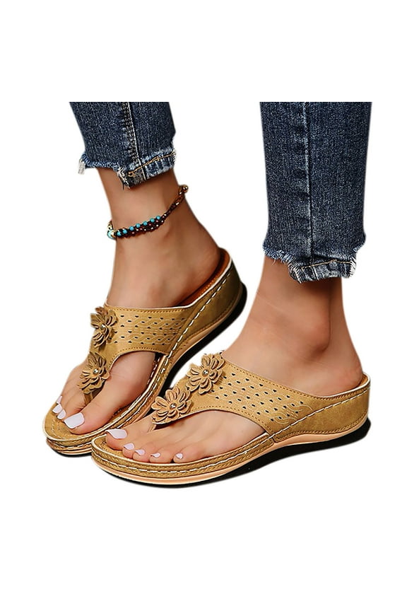 Flip Flops for Women Boho Flower Platform Sandals Wedges Slip on Slides Shoes Beach Shoes