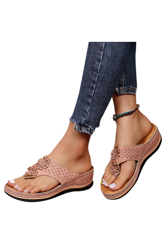 Flip Flops for Women Boho Flower Platform Sandals Wedges Slip on Slides Shoes Beach Shoes