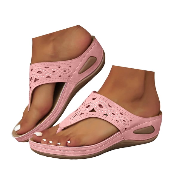 Mostsola Flip Flops for Women Boho Hollow Out Wedge Sandals Trendy Rhinestone Slip on Shoes
