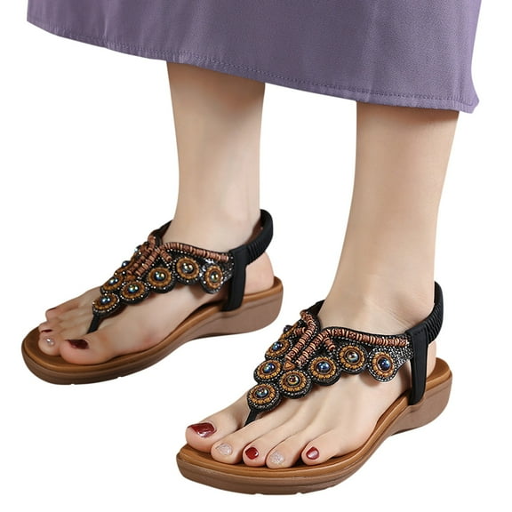 Mostsola Flip Flops for Women Elegant Bohemian Rhinestone Beaded Summer Sandals Beach Shoes