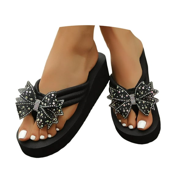 Mostsola Flip Flops for Women Glitter Bowknot Sandals Platform Wedges Heels Dressy Slip on Shoes