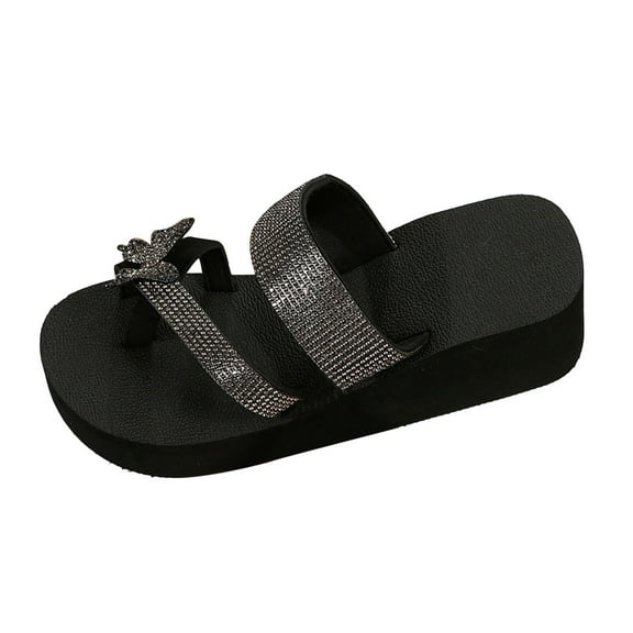 Mostsola Flip Flops for Women Platform Sandals Rhinestone Wedge Sandals Clip Toe Ring Slip on Shoes