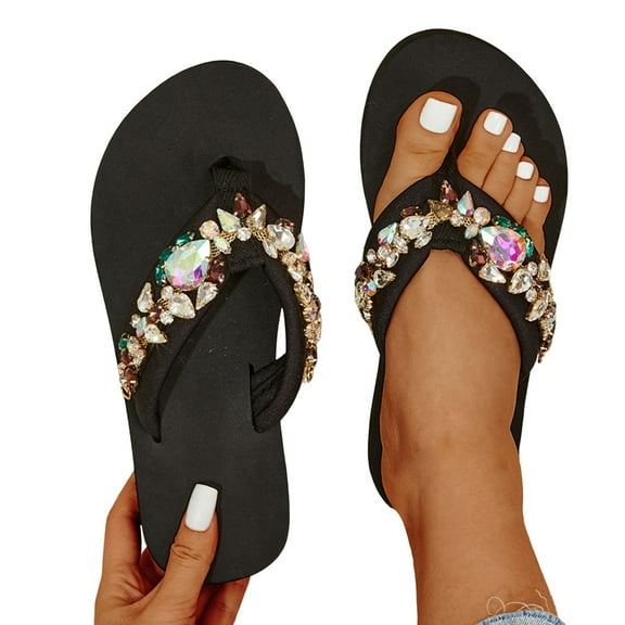 Mostsola Flip Flops for Women Rhinestone Beach Shoes Quick Dry Sandals Platform Slip on Slides Shoes