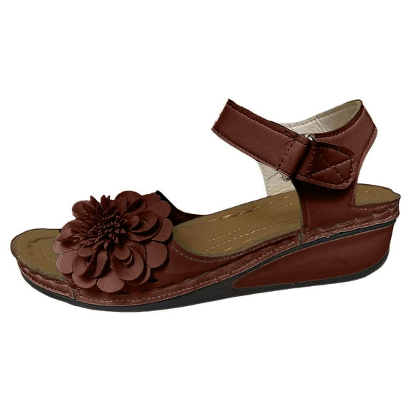 Mostsola Floral Dressy Sandals for Women Low Wedge Open Toe Slingback Comfortable Casual Beach Shoes