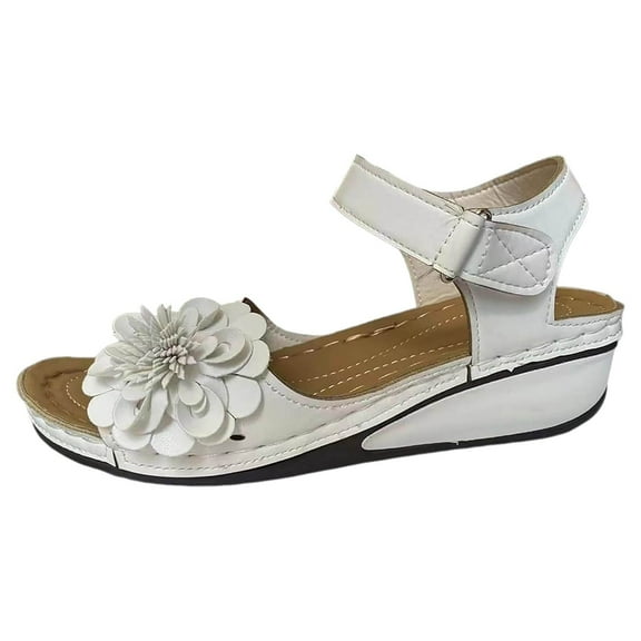 Mostsola Floral Dressy Sandals for Women Low Wedge Open Toe Slingback Comfortable Casual Beach Shoes