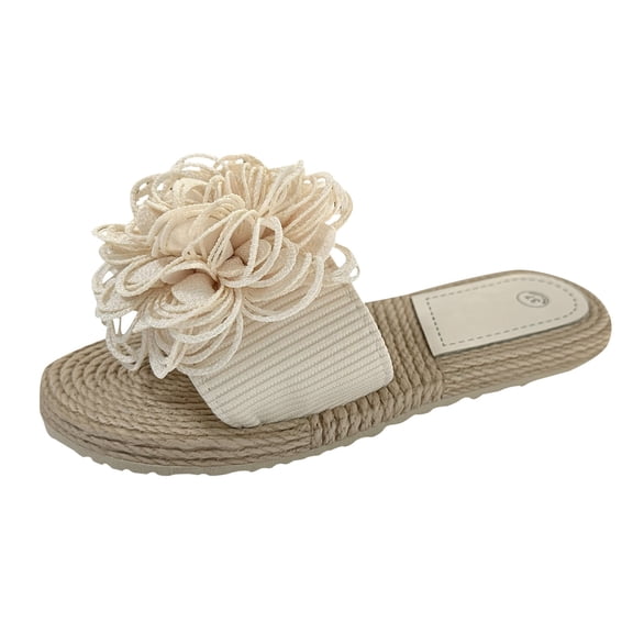 Mostsola Flower Flat Sandals for Women Straw Open Toe Dressy Boho Summer Beach Sandals Slides