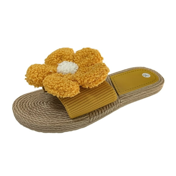 Mostsola Flower Flat Sandals for Women Straw Open Toe Dressy Boho Summer Beach Sandals Slides
