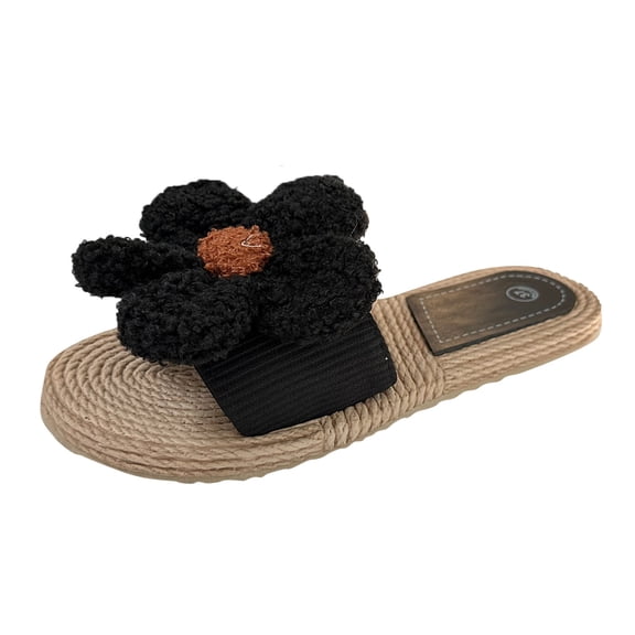 Mostsola Flower Flat Sandals for Women Straw Open Toe Dressy Boho Summer Beach Sandals Slides