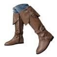 thumbnail image 1 of Mostsola Fold Over Boots for Women Retro Knee High Riding Boots Fashion Buckle Strapy Mid Calf Boots, 1 of 8