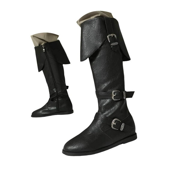 Mostsola Fold Over Boots for Women Retro Knee High Riding Boots Fashion Buckle Strapy Mid Calf Boots