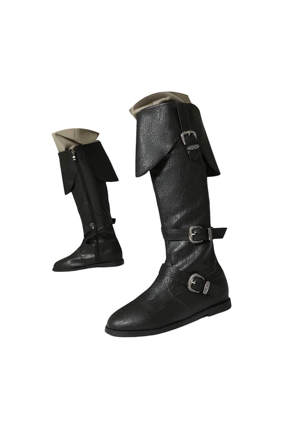 Fold Over Boots for Women Retro Knee High Riding Boots Fashion Buckle Strapy Mid Calf Boots