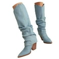 thumbnail image 1 of Mostsola Fold Over Denim Boots for Women Slouchy Knee High Boots Low Chunky Heel Pull on Fall Boots, 1 of 9