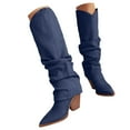 thumbnail image 1 of Mostsola Fold Over Denim Boots for Women Slouchy Knee High Boots Low Chunky Heel Pull on Fall Boots, 1 of 9