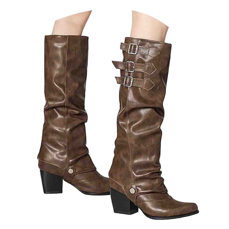 Mostsola Fold Over Knee High Boots Womens Slouchy Pointy Toe