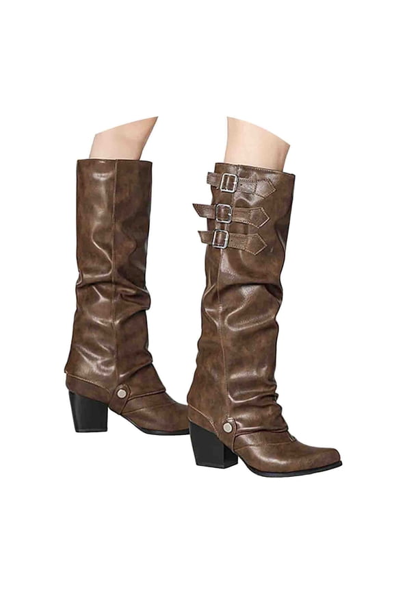 Fold Over Knee High Boots Womens Slouchy Pointy Toe Chunky Heel Western Tall Riding Boots
