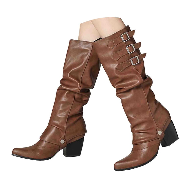 Mostsola Fold Over Knee High Boots Womens Slouchy Pointy Toe