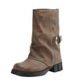 thumbnail image 1 of Mostsola Fold Over Mid Calf Boots for Women Fashion Chunky Heel Round Toe Western Pull on Long Boot, 1 of 6