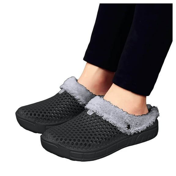 Mostsola Furry Lined Clogs for Women Men Winter Fuzzy Slippers Hollow out Slip on House Shoes