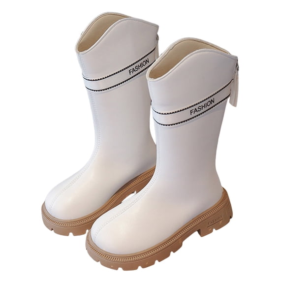 Mostsola Girls Boots Fashion Lug Sole Back Zipper Tall Riding Boots Warm Winter Mid Calf Boots