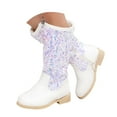 thumbnail image 1 of Mostsola Girls Boots Mid Calf Round Toe Glitter Toddler Western Riding Shoes Side Zipper Long Boots, 1 of 8