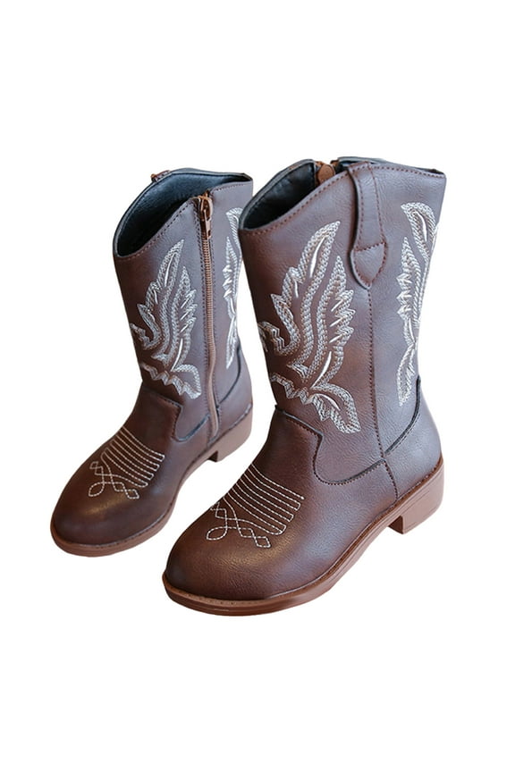 Girls Cowgirl Boots Fashion Glitter Embroidery Dress Booties Wide Calf Pull on Fall Boots