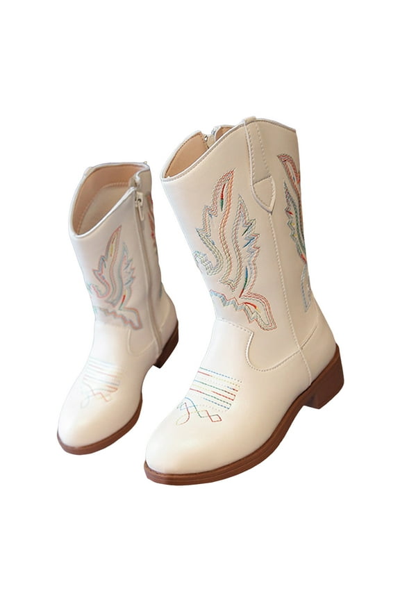 Girls Cowgirl Boots Fashion Glitter Embroidery Dress Booties Wide Calf Pull on Fall Boots