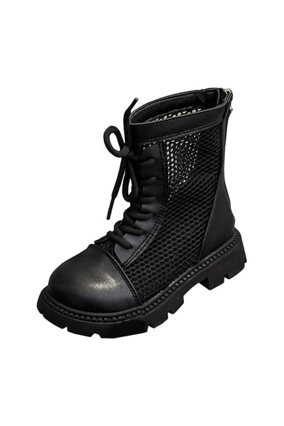 Girls Mesh Combat Boots Lug Sole Lace up Sandals Back Zipper Summer Ankle Booties