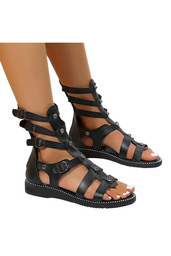 Gladiator Sandals for Women Caged Stappy High Top Summer Boots Back Zipper Open Toe Sandals