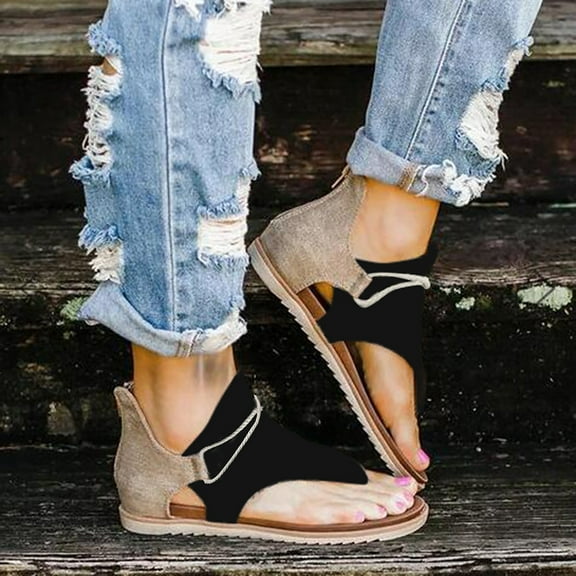 Mostsola Gladiator Sandals for Women Flip Flops Casual Summer Beach Shoes Back Zipper High Top Flats