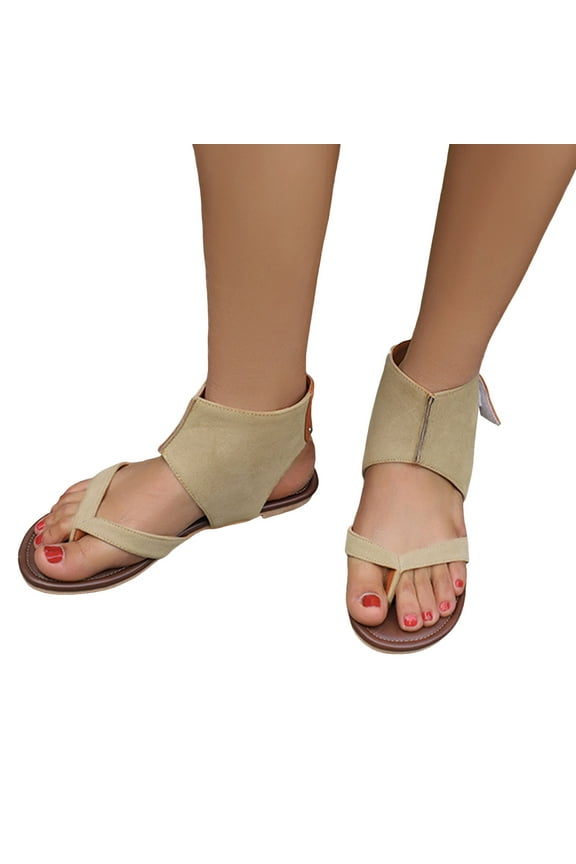 Gladiator Sandals for Women Summer Dressy Western Ankle Strap Beach Shoes Flip Flops Flats