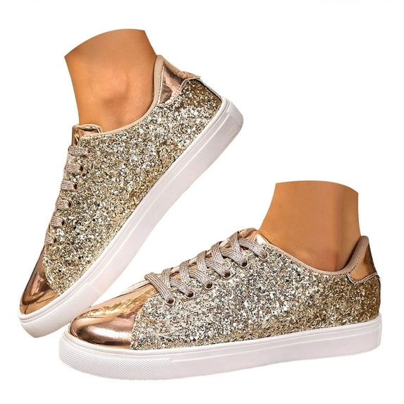 Mostsola Glitter Sneakers for Women Lace up Tennis Shoes Fashion Sparkly Low Top Walking Shoes