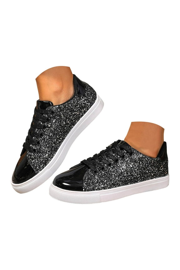Glitter Sneakers for Women Lace up Tennis Shoes Fashion Sparkly Low Top Walking Shoes