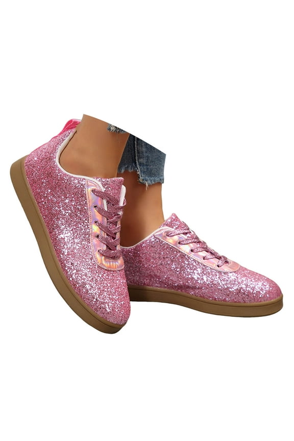 Glitter Tennis Shoes Womens Lace up Fashion Sneakers Casual Low Top Skateboard Shoes