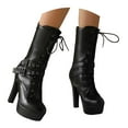 thumbnail image 1 of Mostsola Gothic Boots for Women Platform Heels Fashion Lace up Buckle Strap Mid Calf Boots, 1 of 9