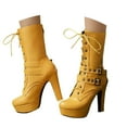 thumbnail image 1 of Mostsola Gothic Boots for Women Platform Heels Fashion Lace up Buckle Strap Mid Calf Boots, 1 of 9