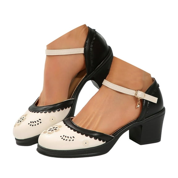 Mostsola Heels for Women Closed Toe Blocked Heeled Sandals Retro Ankle Strap Pumps Shoes