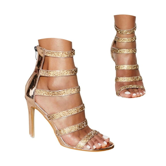 Mostsola Heels for Women Dressy Sparkly Rhinestone Sandals Ankle Strap Bride Wedding Dress Shoes