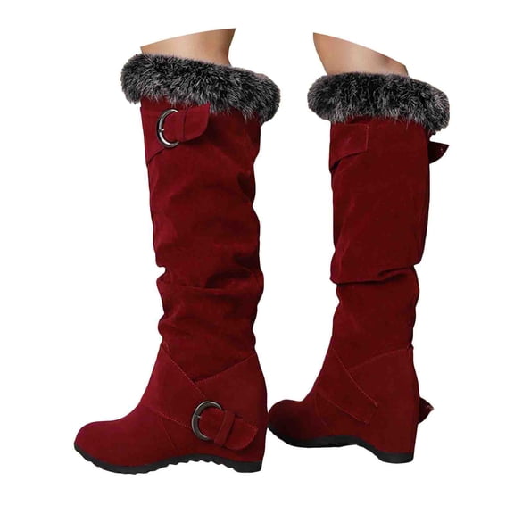 Mostsola Hidden Wedge Snow Boots for Women Suede Furry Lined Knee High Boots Slouchy Mid Calf Boots