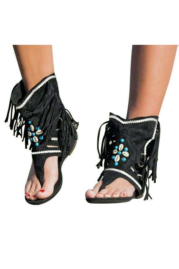 Flip Flops for Women Fringe Gladiator Sandals Summer Cowboy Boots Casual Wedge Sandals
