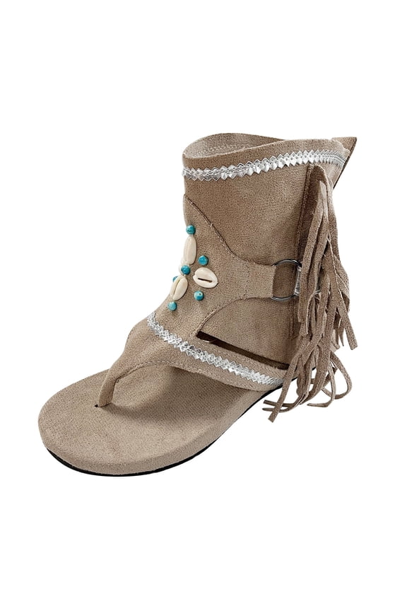 High Top Cowboy Sandals for Women Gladiator Flip Flops Flats Tassel Ankle Booties
