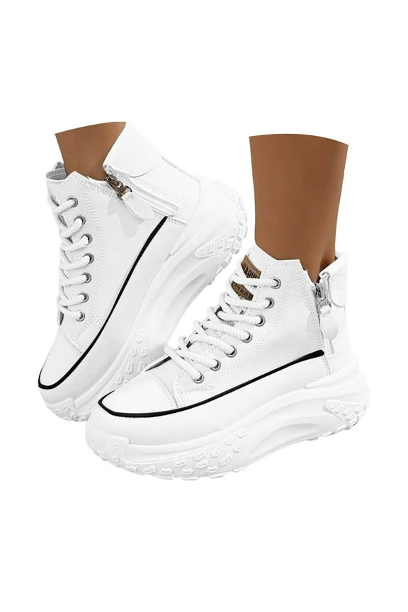 High Top Platform Sneakers for Women Lace up Walking Shoes Side Zipper Fashion Sneakers