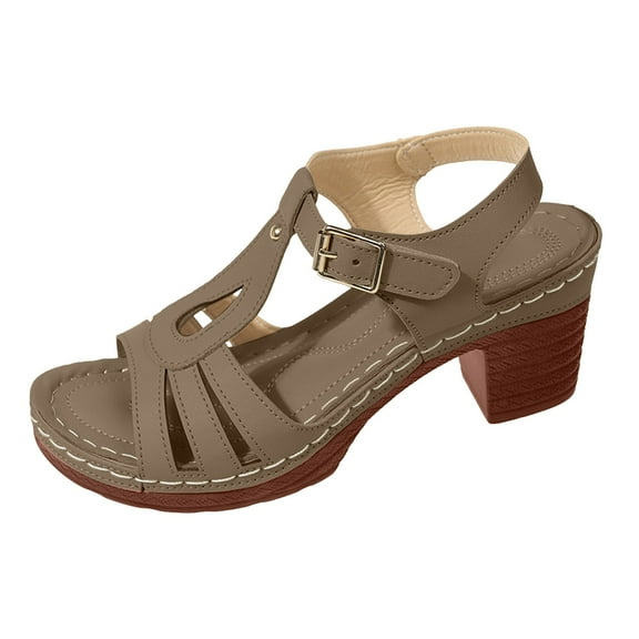 Mostsola Hollow out Stacked Heel Sandals for Women Open Toe T-Strap Slingback Casual Heels