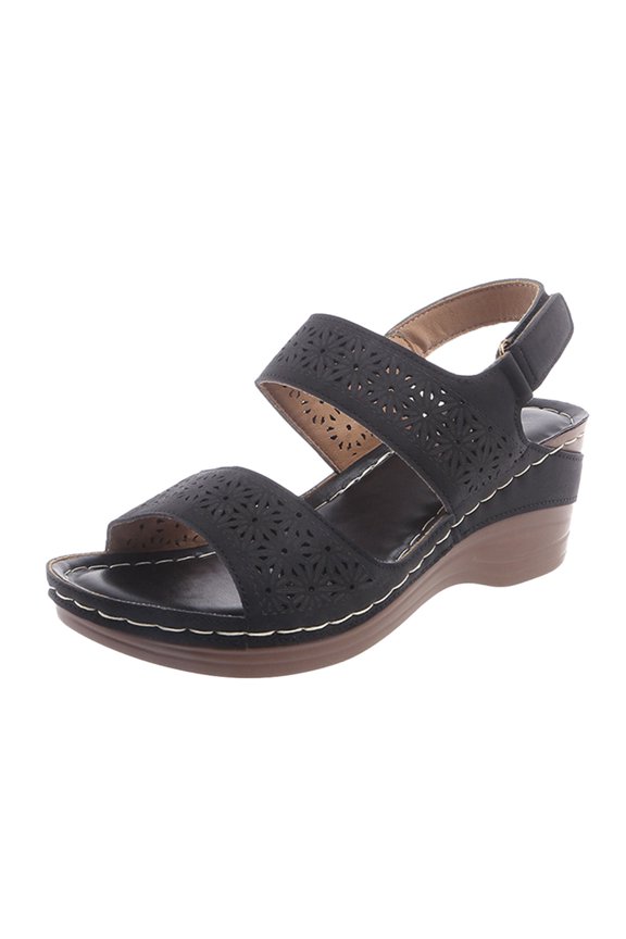 Hollow out Wedge Sandals for Women Open Toe Wedge Hook and Loop Slingback Platform Sandals
